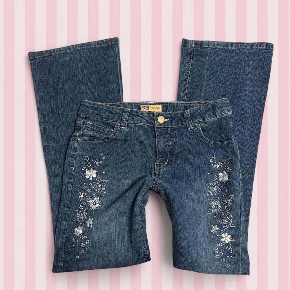 Faded Glory Embroidered Star and Flower Flare Jeans